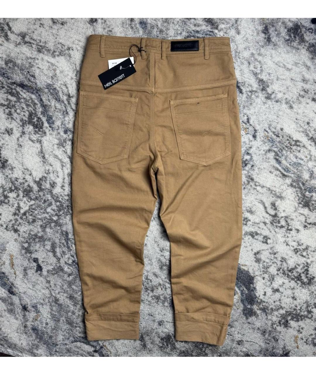 NEIL BARRETT Коричневые хлопковые брюки чинос, фото 2