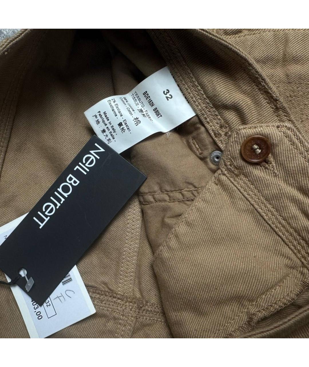 NEIL BARRETT Коричневые хлопковые брюки чинос, фото 4