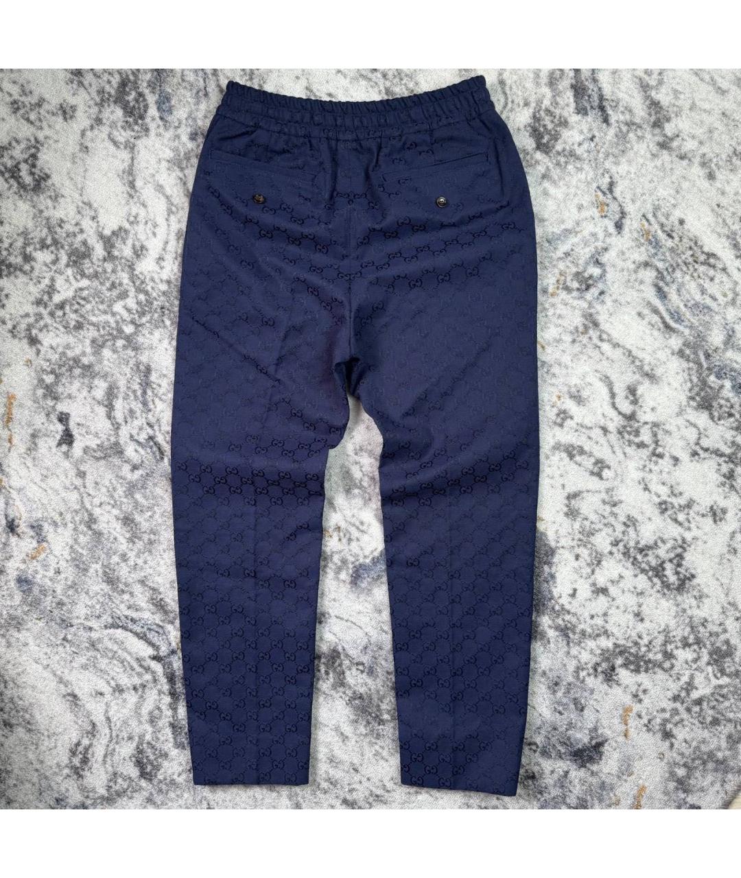 GUCCI Синие хлопковые классические брюки, фото 2