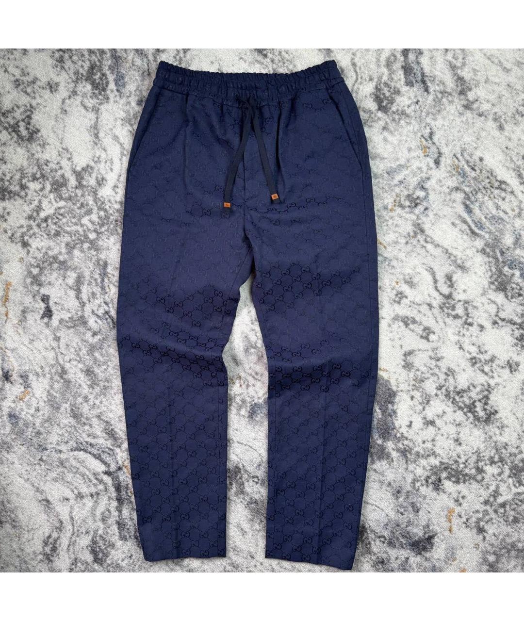 GUCCI Синие хлопковые классические брюки, фото 6