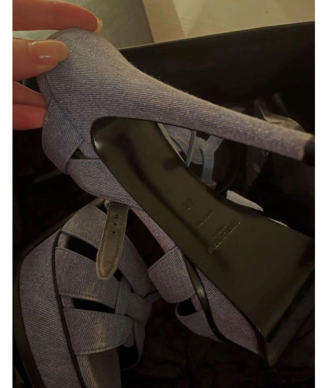 SAINT LAURENT Темно-синие текстильные босоножки, фото 3