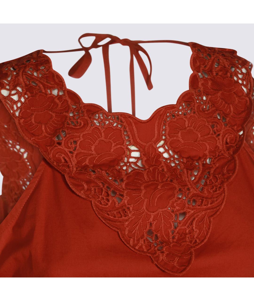 TWIN-SET Красное хлопковое повседневное платье, фото 3