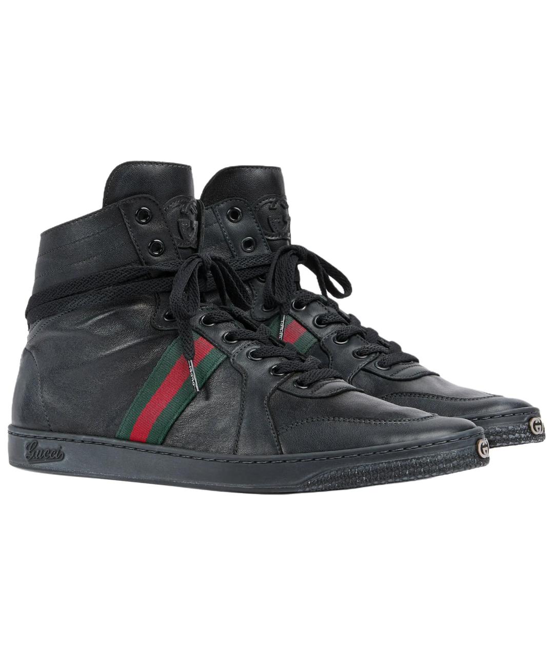 GUCCI Черные кожаные высокие кроссовки / кеды, фото 3