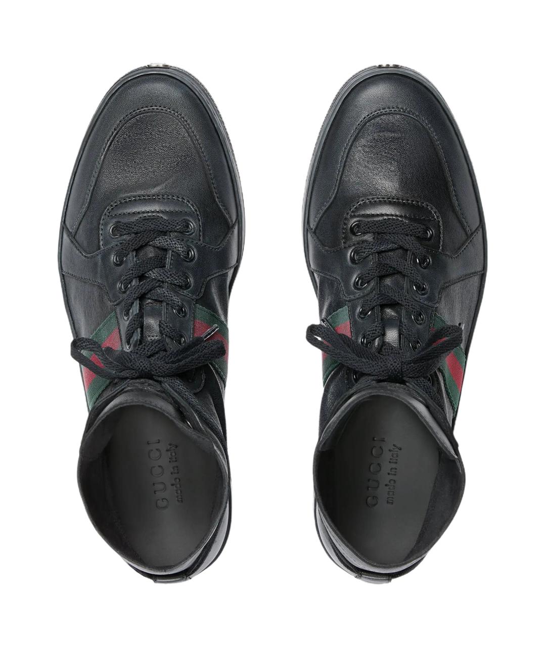GUCCI Черные кожаные высокие кроссовки / кеды, фото 4