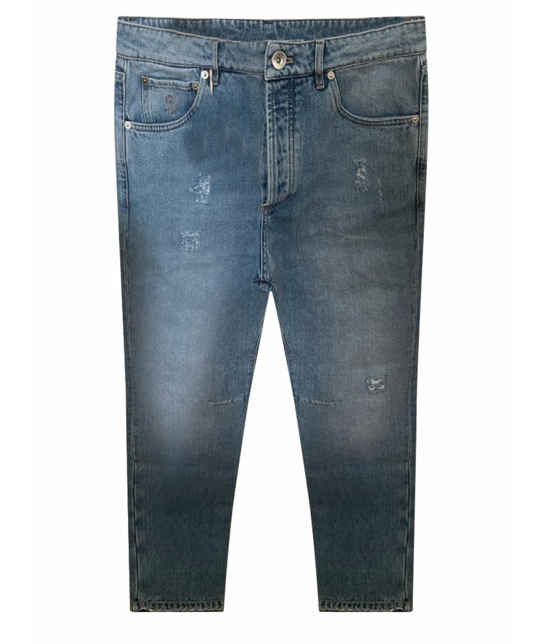 BRUNELLO CUCINELLI Голубые хлопковые прямые джинсы, фото 1