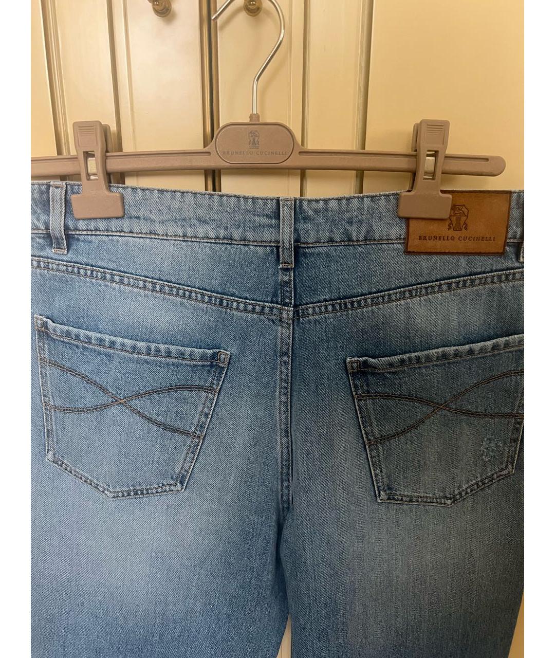 BRUNELLO CUCINELLI Голубые хлопковые прямые джинсы, фото 4