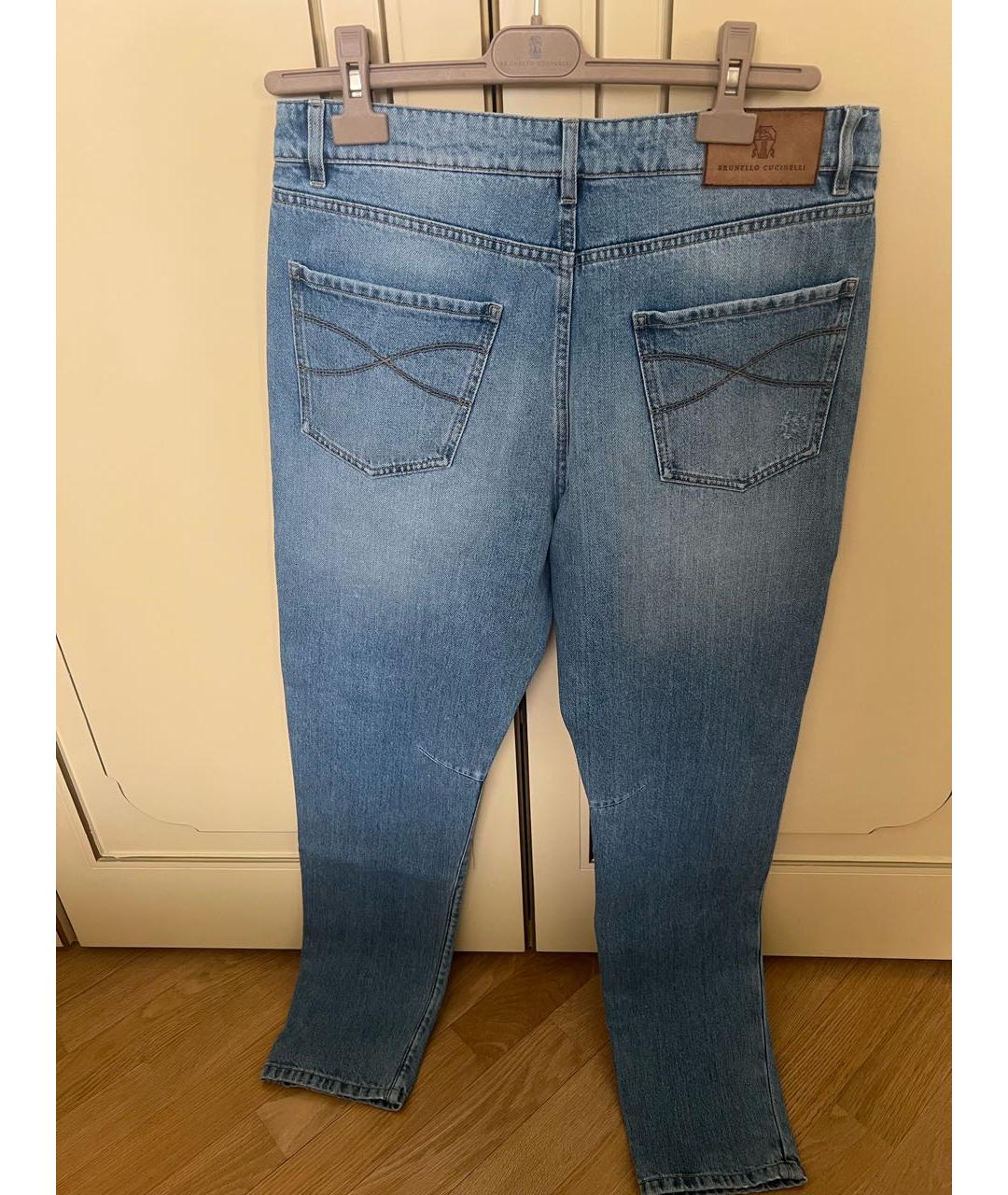 BRUNELLO CUCINELLI Голубые хлопковые прямые джинсы, фото 3