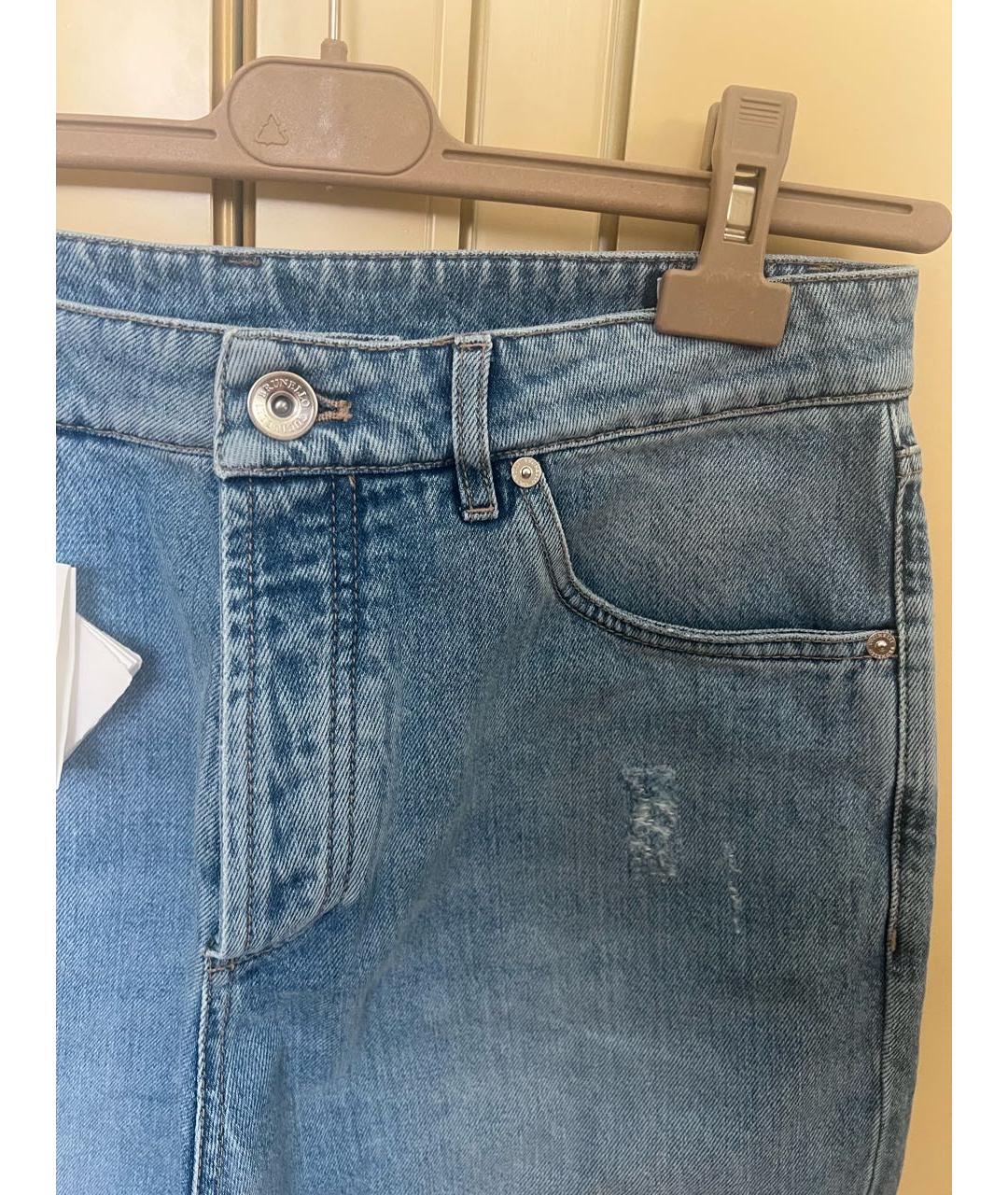 BRUNELLO CUCINELLI Голубые хлопковые прямые джинсы, фото 5