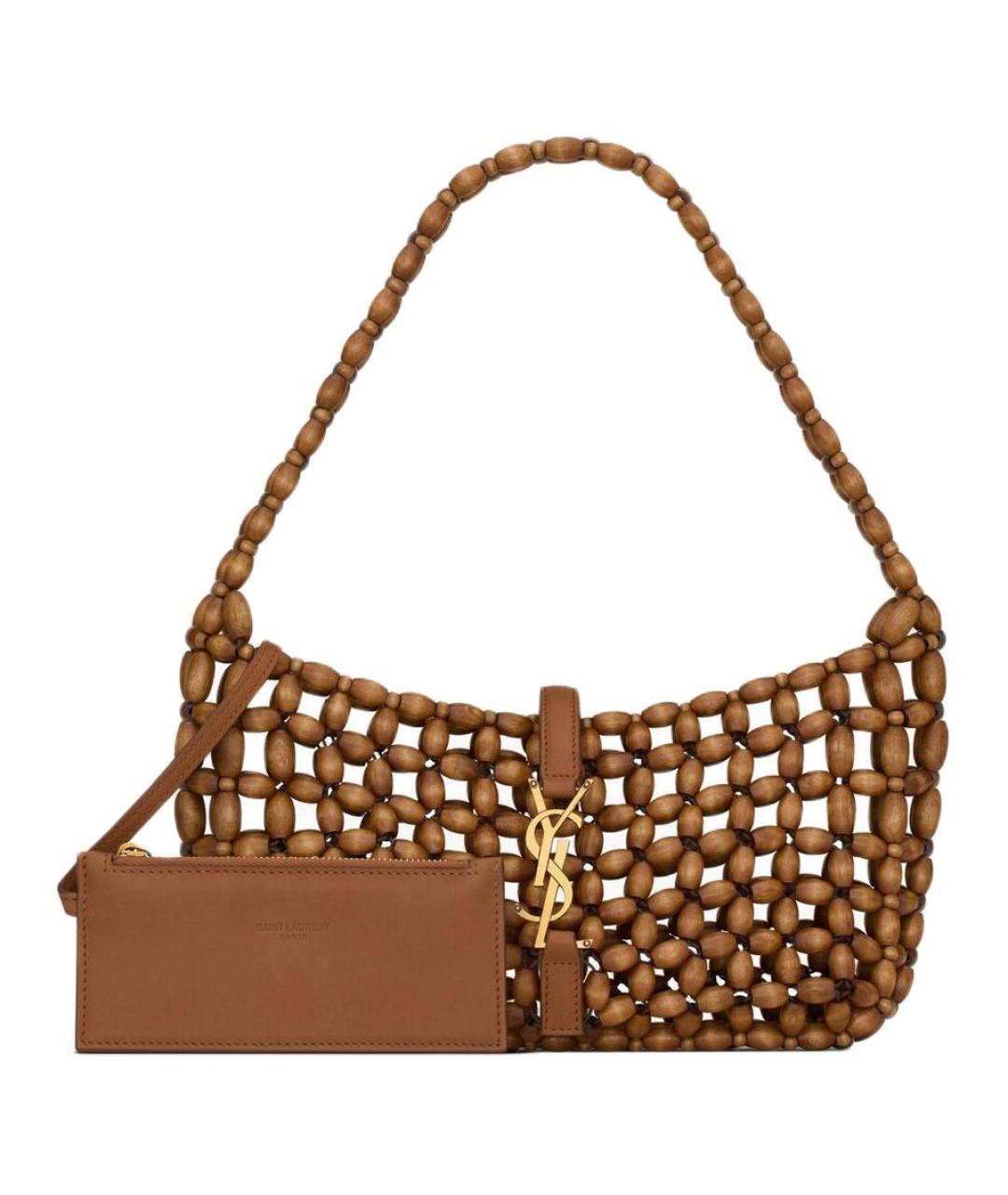 SAINT LAURENT Коричневая пелетеная сумка через плечо, фото 5
