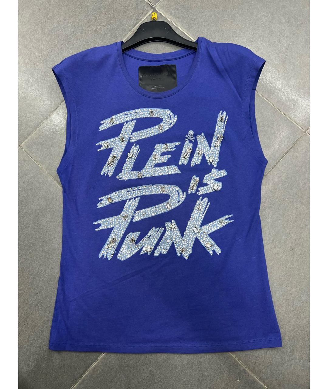 PHILIPP PLEIN Синяя хлопко-эластановая майка, фото 4