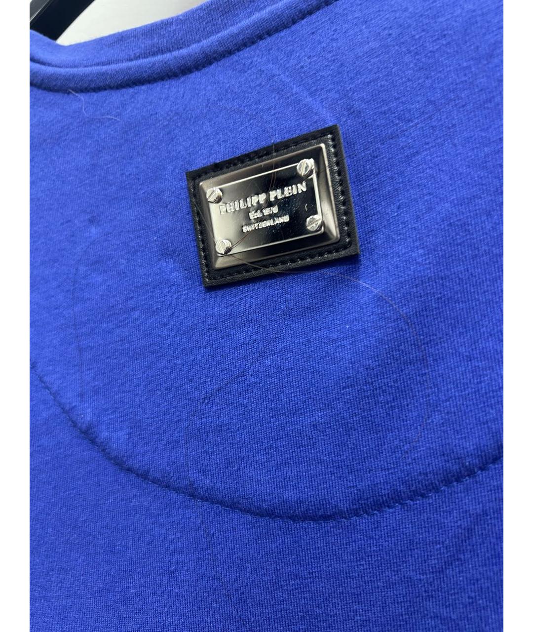 PHILIPP PLEIN Синяя хлопко-эластановая майка, фото 3