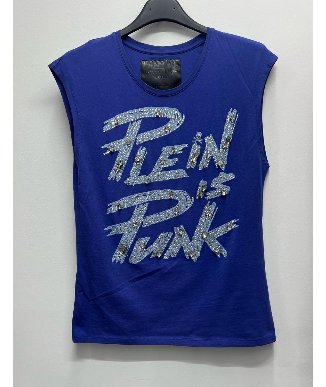 PHILIPP PLEIN Синяя хлопко-эластановая майка, фото 8