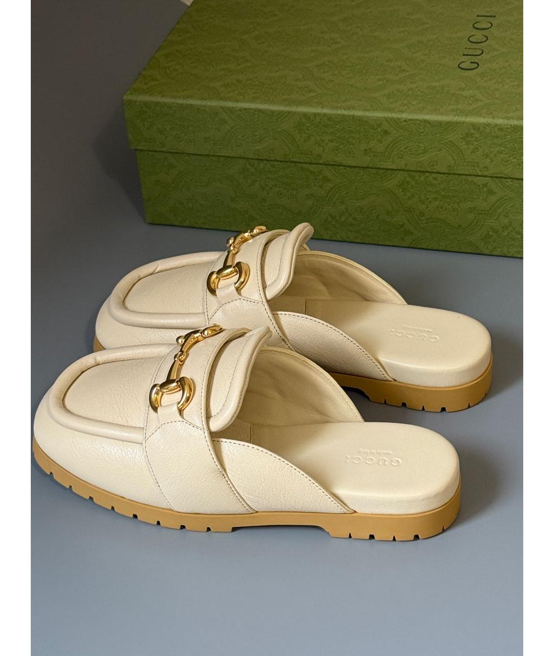 GUCCI Бежевые кожаные мюли, фото 4