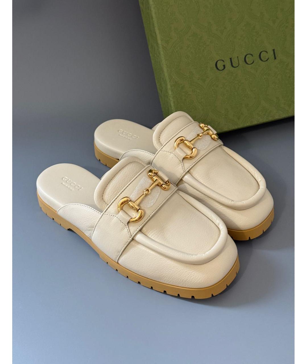 GUCCI Бежевые кожаные мюли, фото 2