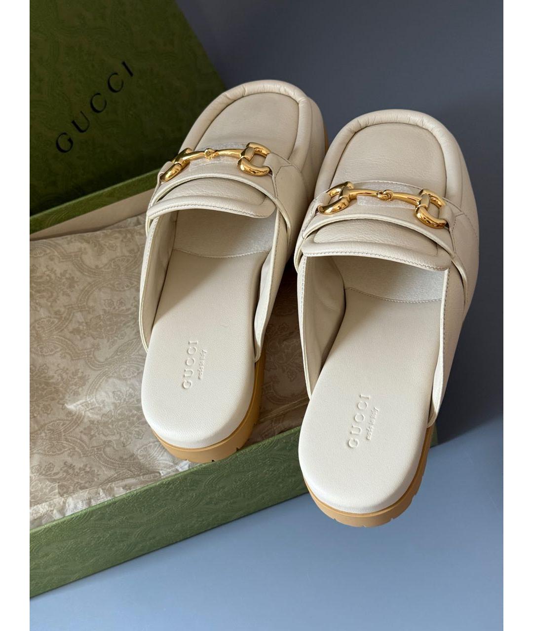 GUCCI Бежевые кожаные мюли, фото 7