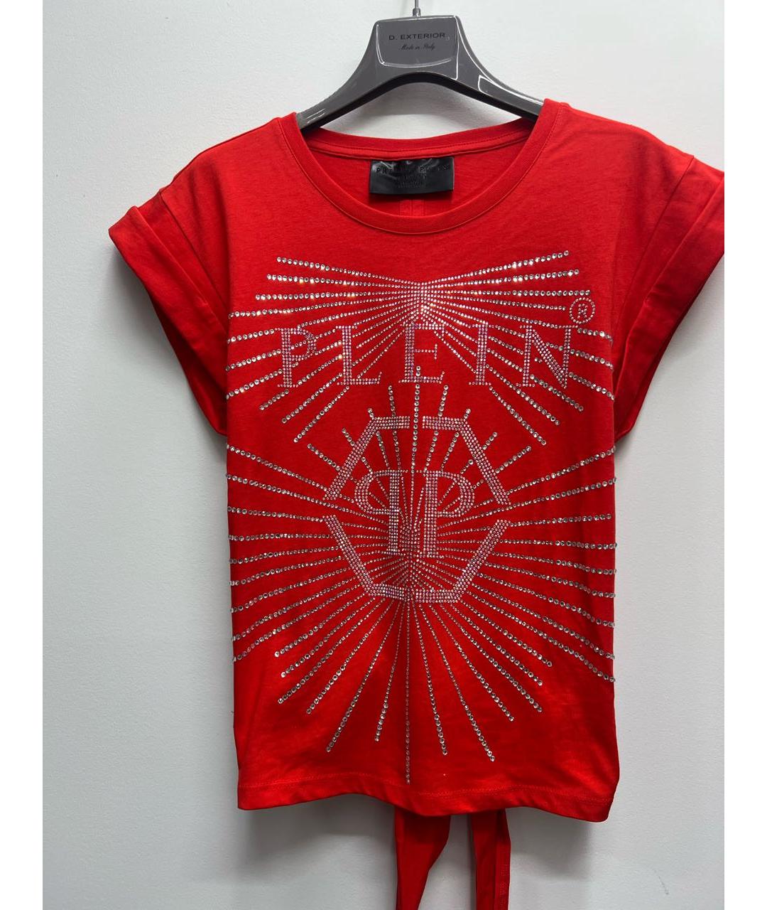 PHILIPP PLEIN Красная хлопко-эластановая футболка, фото 2