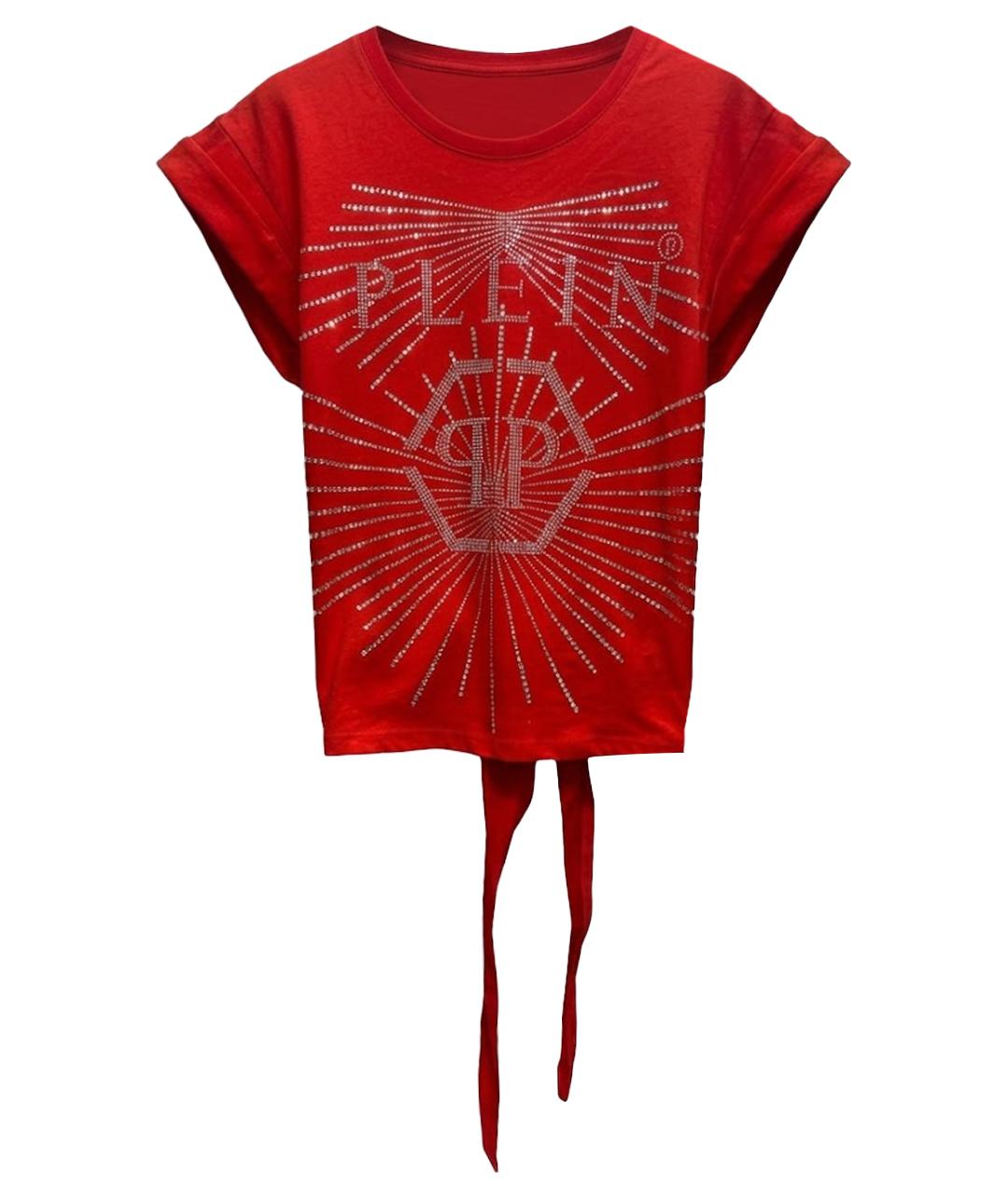 PHILIPP PLEIN Красная хлопко-эластановая футболка, фото 1