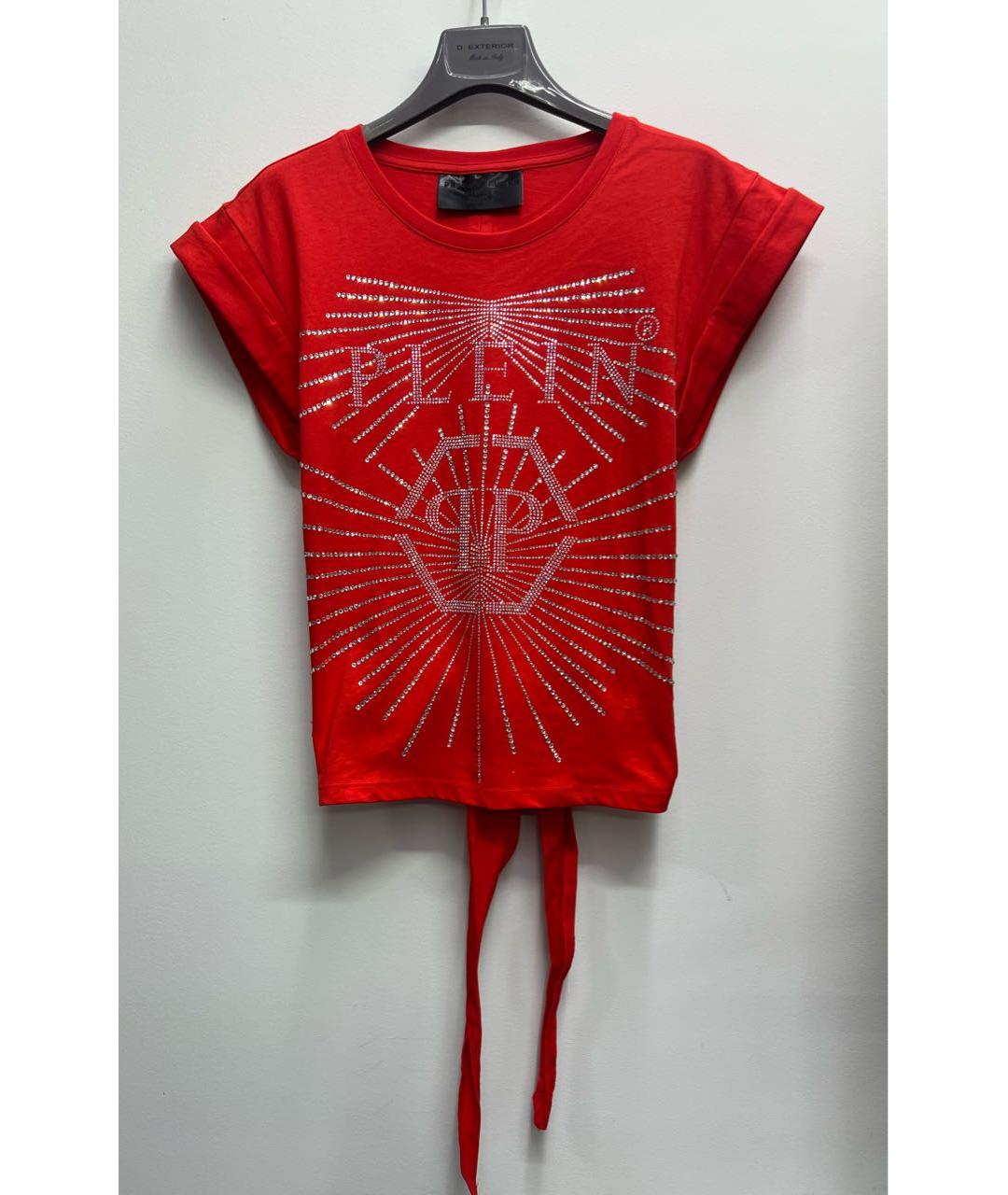 PHILIPP PLEIN Красная хлопко-эластановая футболка, фото 9