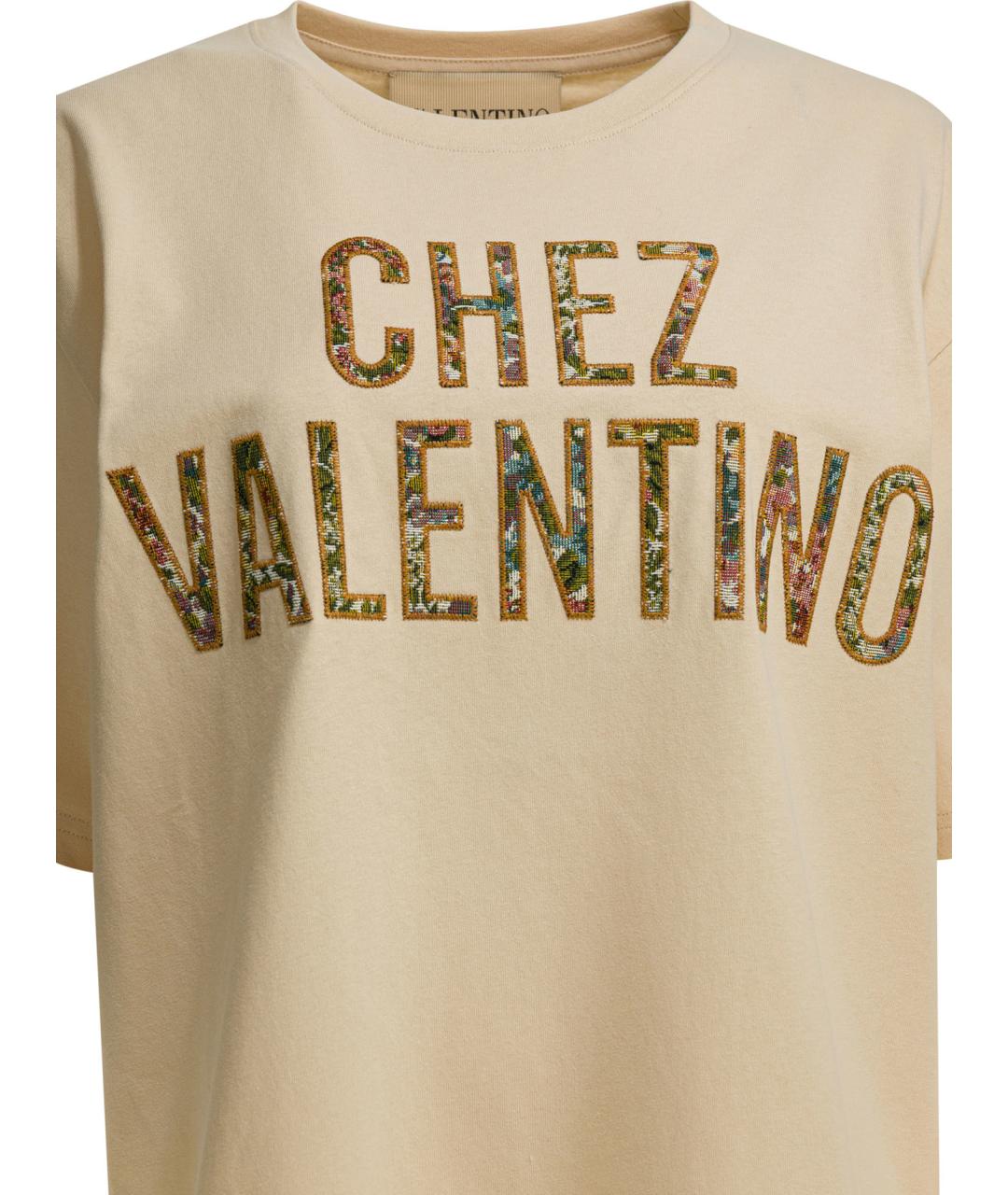 VALENTINO Бежевая хлопковая футболка, фото 3
