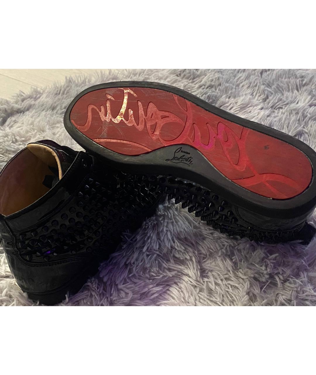 CHRISTIAN LOUBOUTIN Черные высокие кроссовки / кеды из лакированной кожи, фото 5