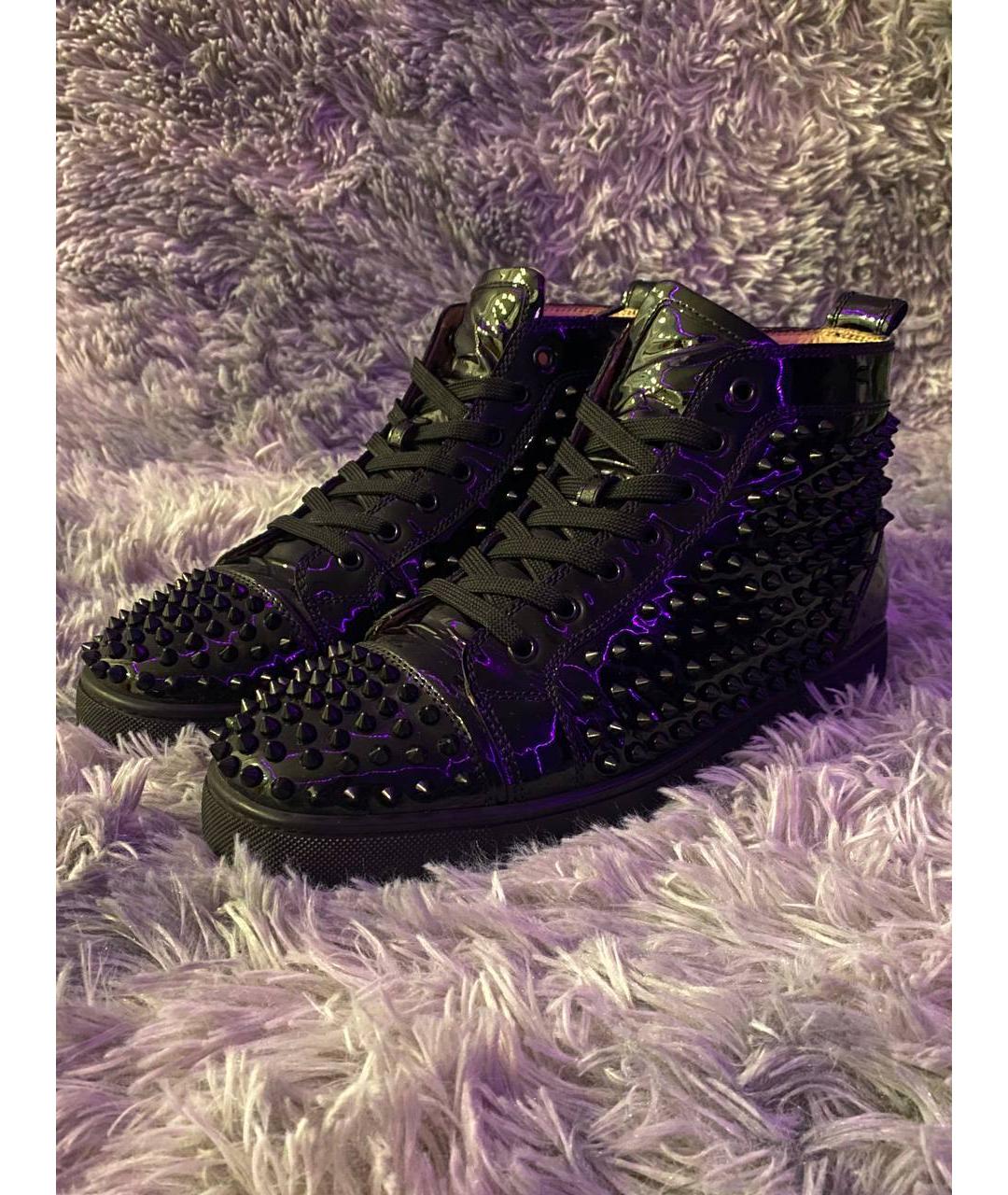 CHRISTIAN LOUBOUTIN Черные высокие кроссовки / кеды из лакированной кожи, фото 2