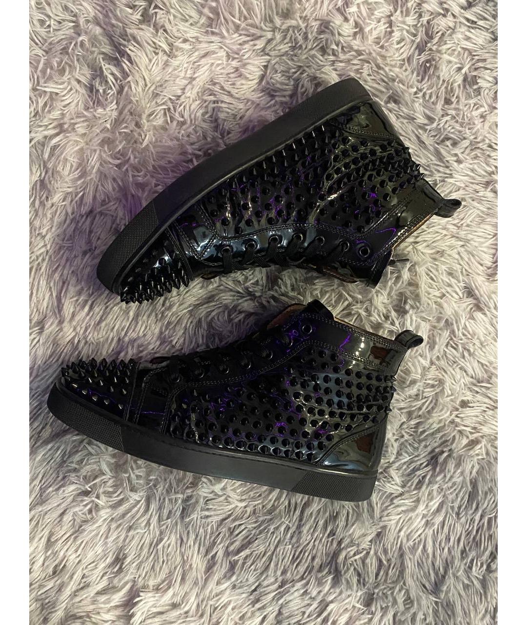 CHRISTIAN LOUBOUTIN Черные высокие кроссовки / кеды из лакированной кожи, фото 3