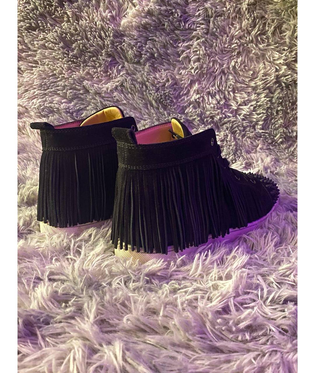 CHRISTIAN LOUBOUTIN Черные замшевые высокие кроссовки / кеды, фото 4