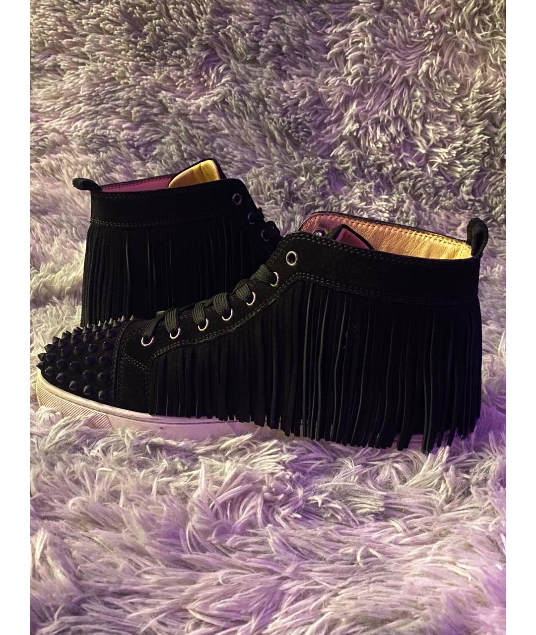 CHRISTIAN LOUBOUTIN Черные замшевые высокие кроссовки / кеды, фото 2