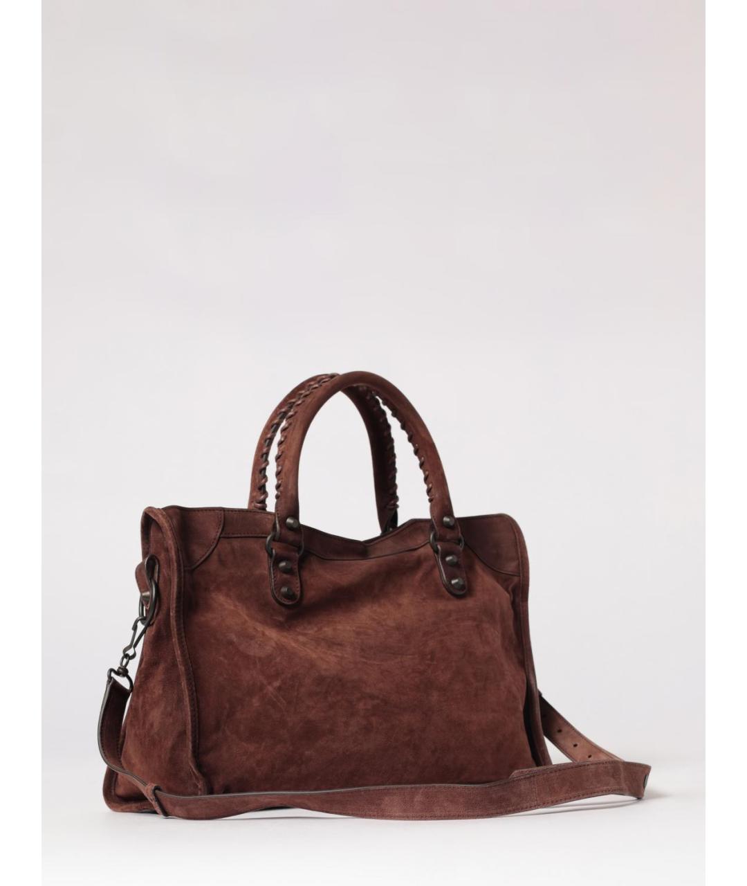 BALENCIAGA Коричневая замшевая сумка тоут, фото 2