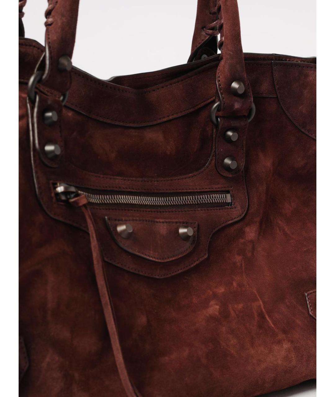 BALENCIAGA Коричневая замшевая сумка тоут, фото 3