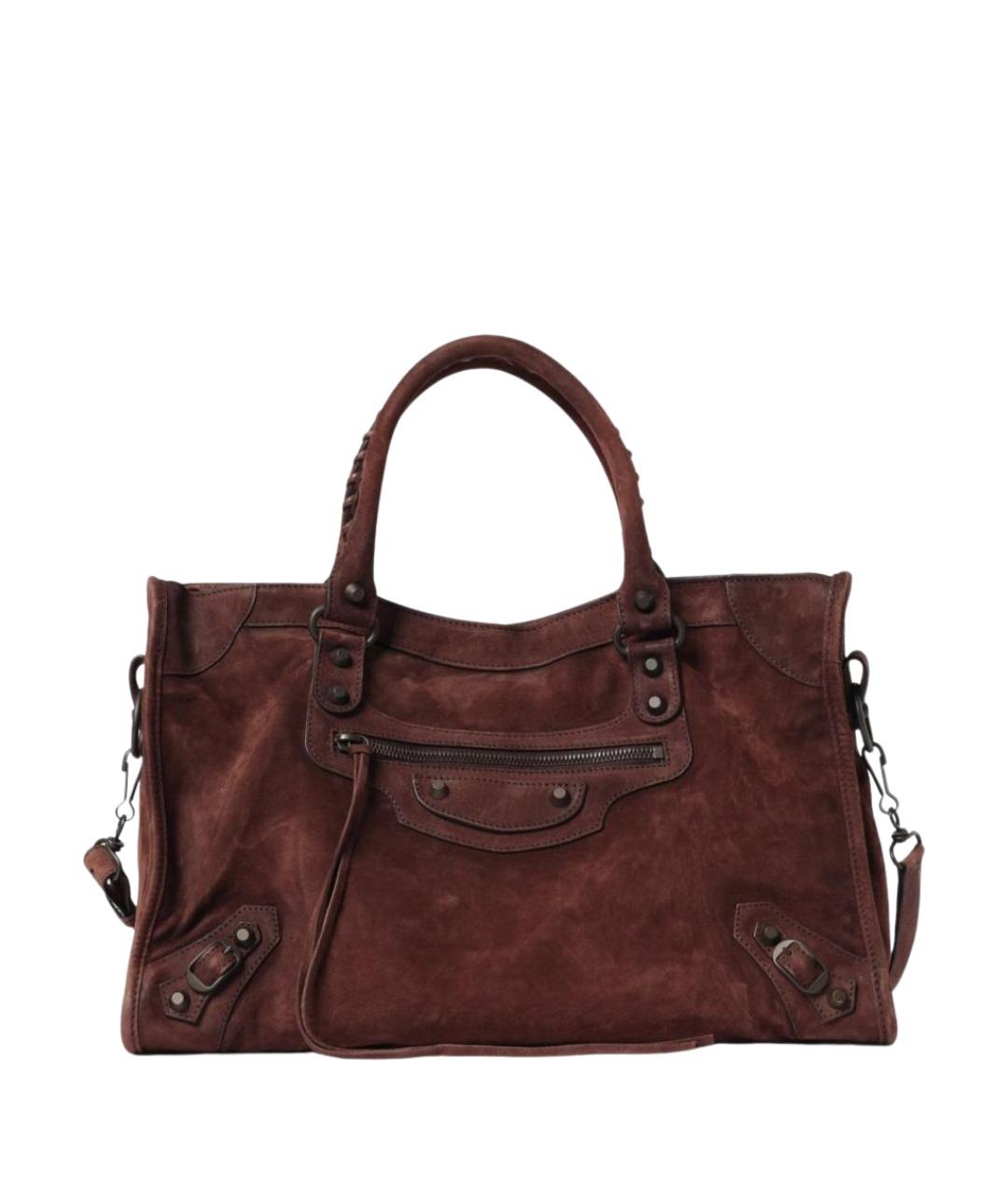 BALENCIAGA Коричневая замшевая сумка тоут, фото 1