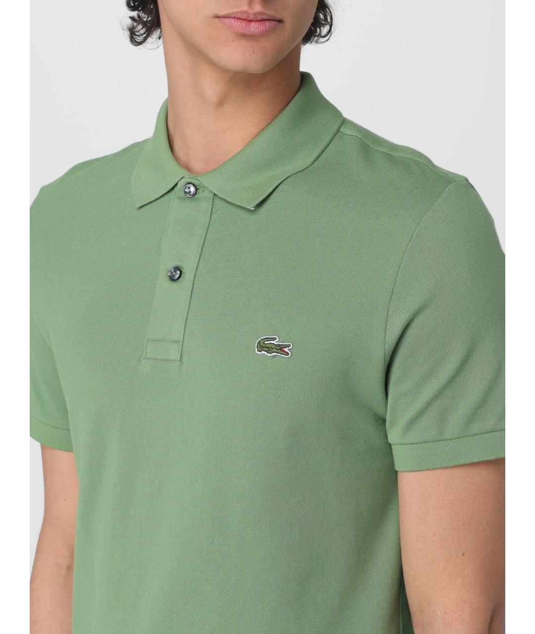 LACOSTE Салатовыое хлопковое поло с коротким рукавом, фото 3