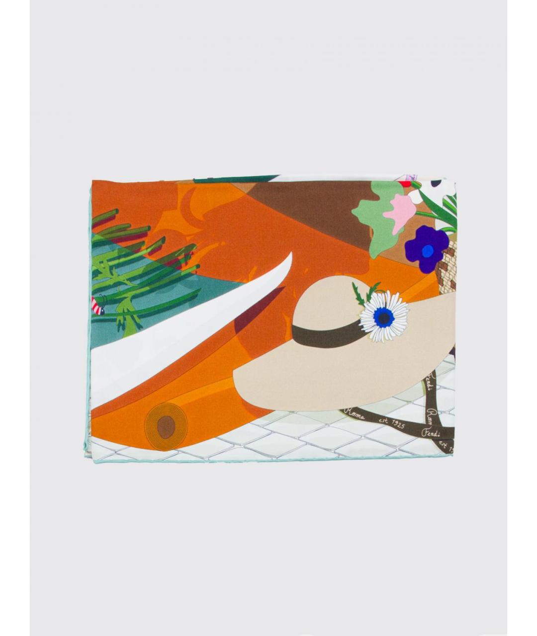 FENDI Зеленый шелковый шарф, фото 2
