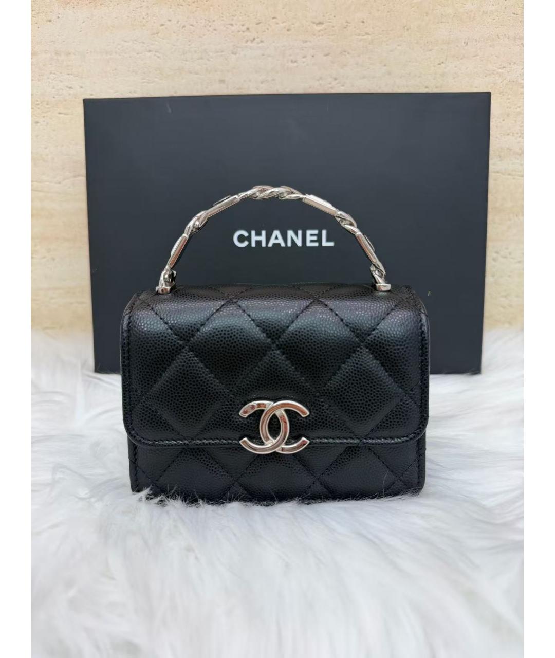 CHANEL Черная кожаная сумка с короткими ручками, фото 9