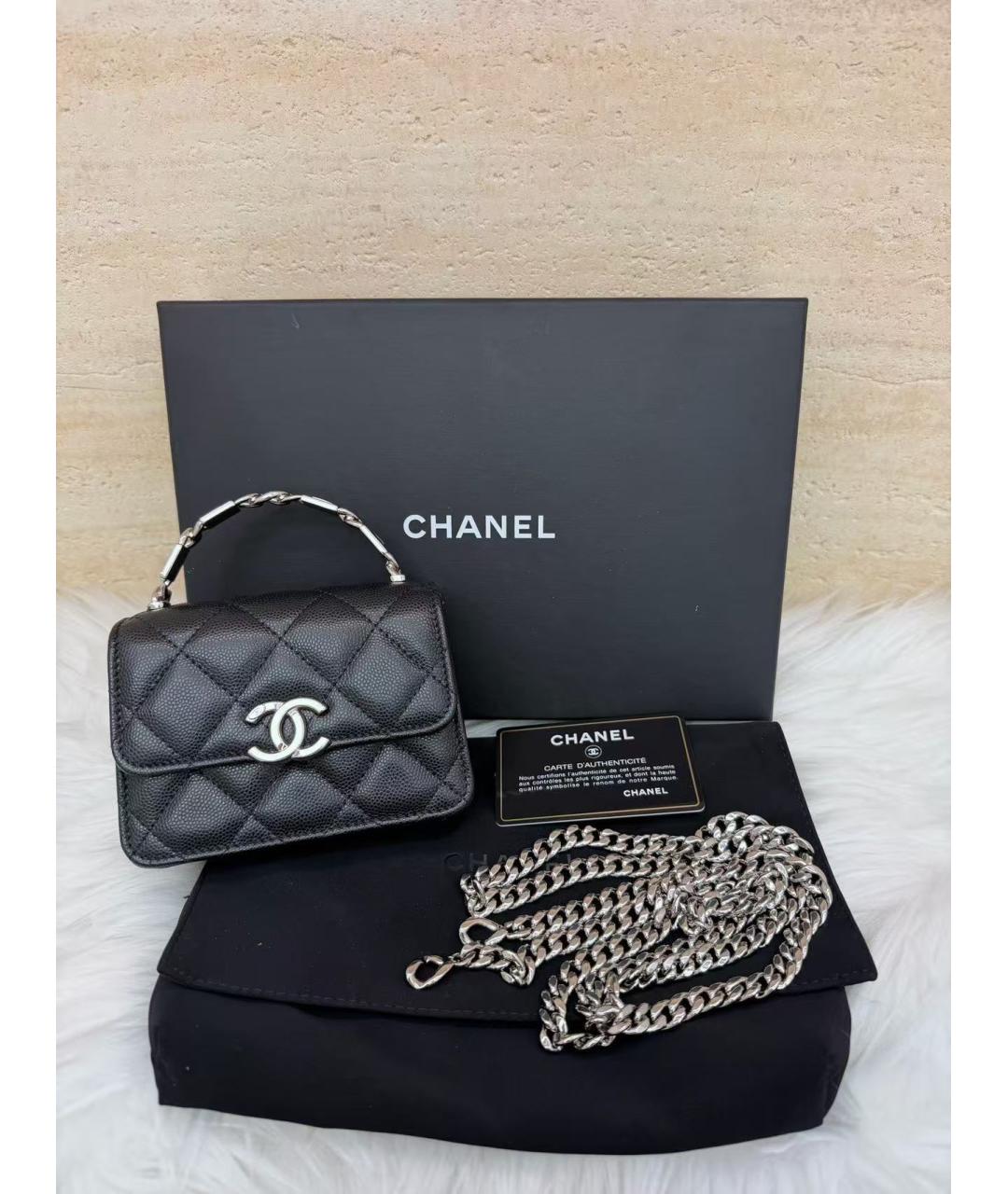 CHANEL Черная кожаная сумка с короткими ручками, фото 3