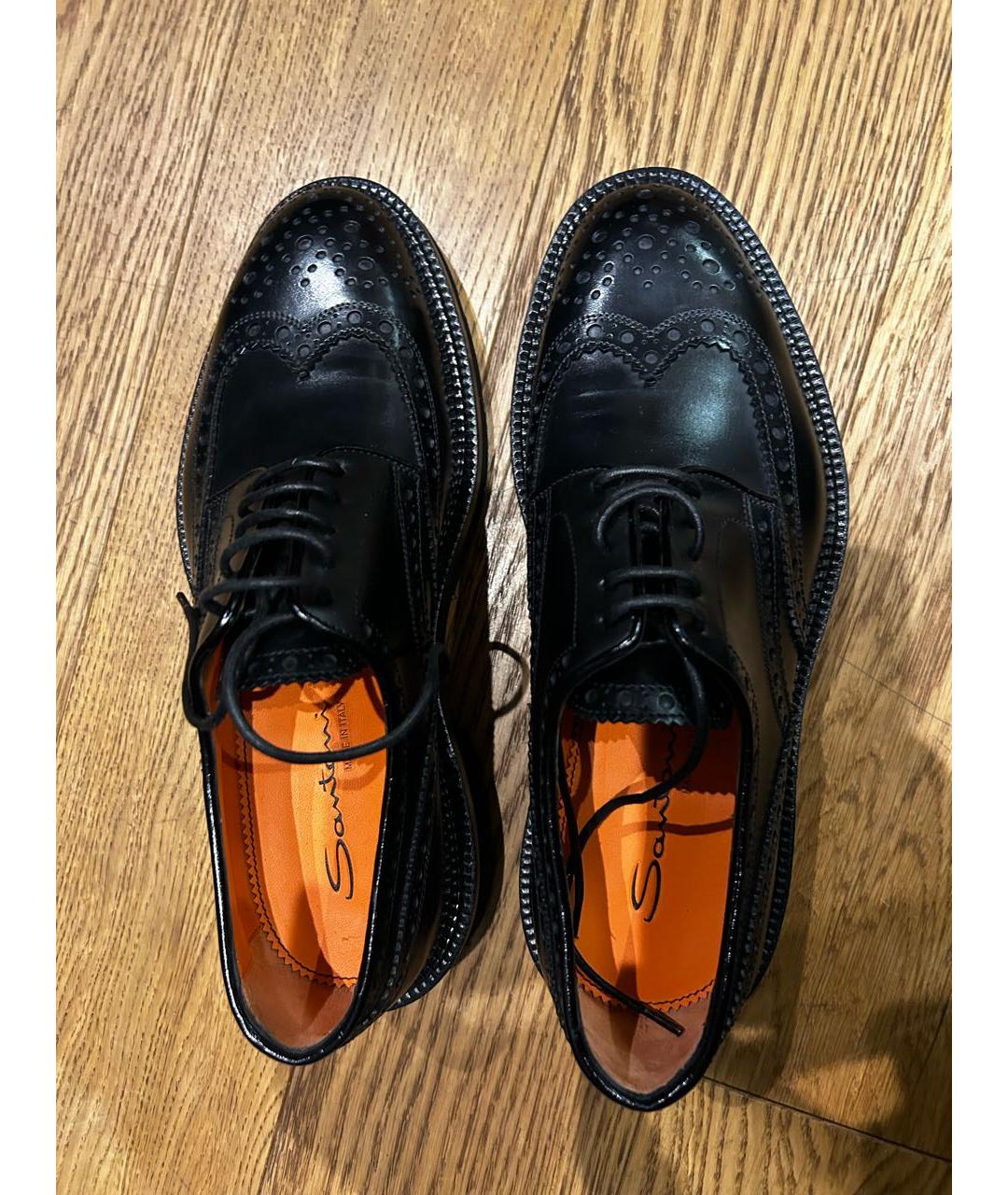 SANTONI Черные кожаные низкие ботинки, фото 3