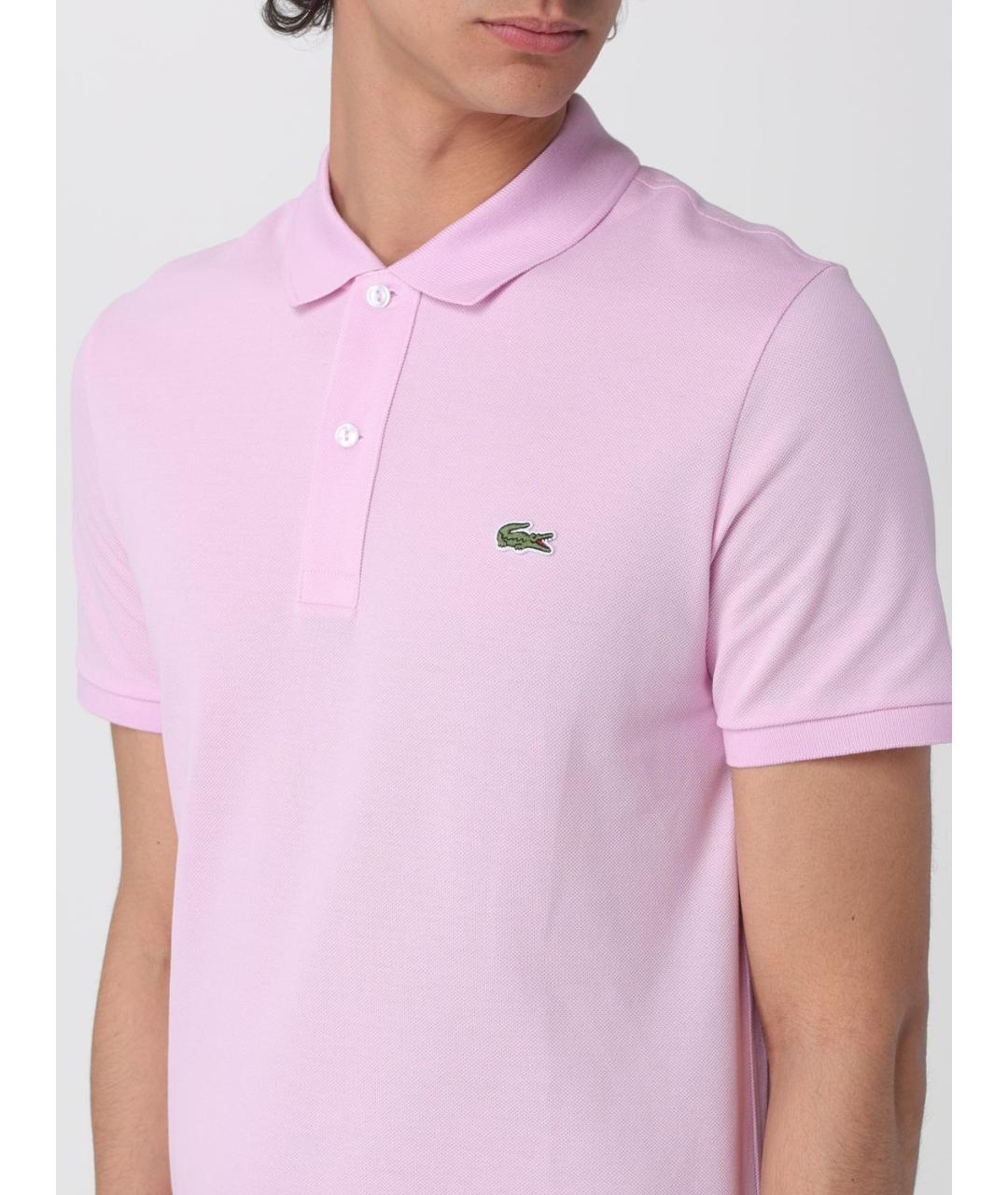 LACOSTE Розовое хлопковое поло с коротким рукавом, фото 3