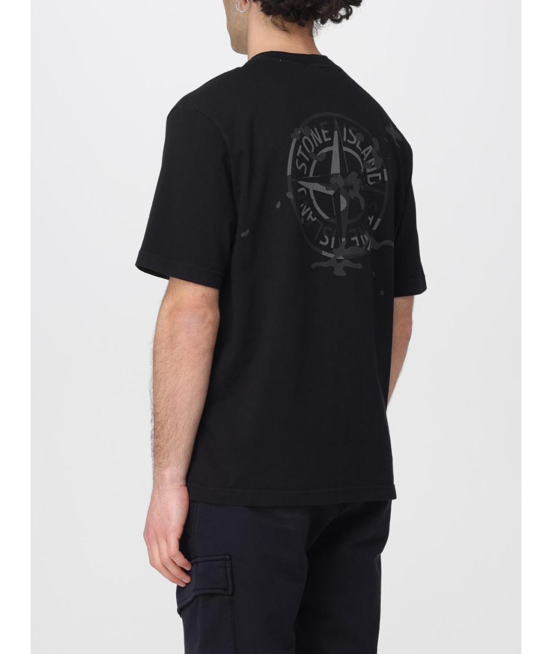 STONE ISLAND Черная хлопковая футболка, фото 2