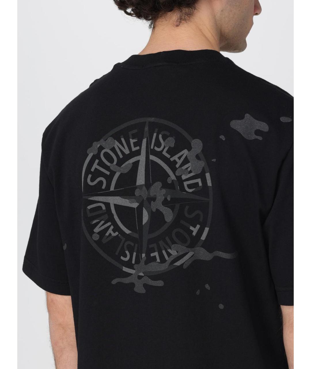 STONE ISLAND Черная хлопковая футболка, фото 3