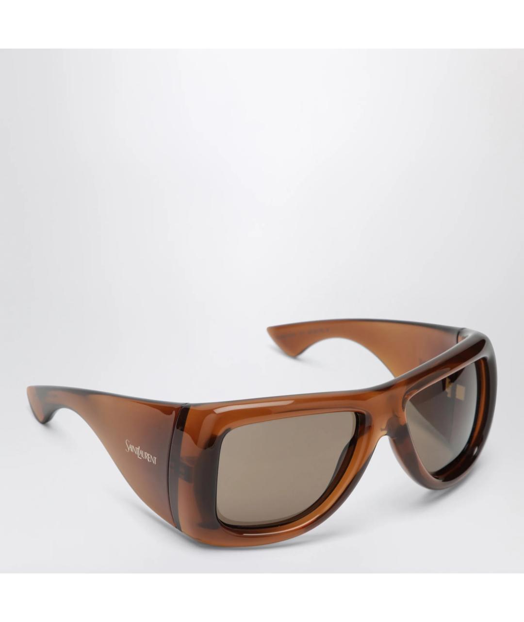 SAINT LAURENT Коричневые пластиковые солнцезащитные очки, фото 2