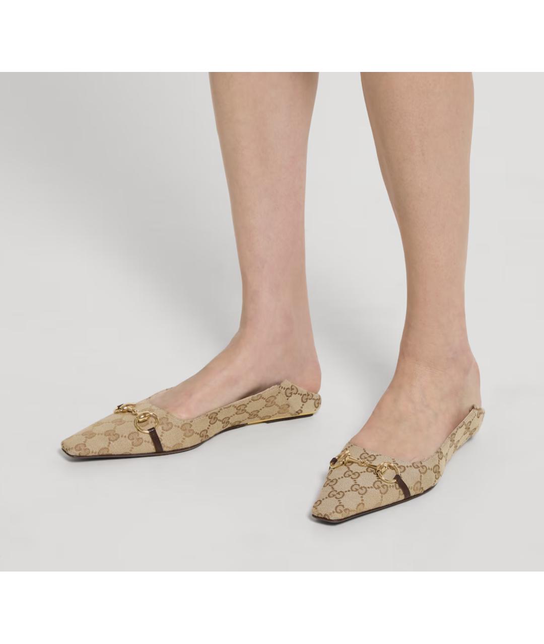 GUCCI Бежевые текстильные балетки, фото 3