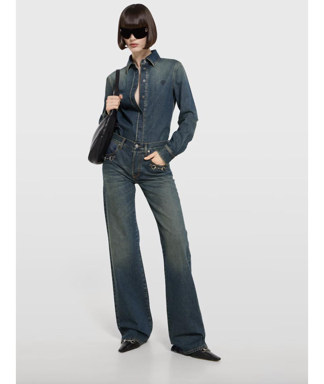 GUCCI Синие хлопковые прямые джинсы, фото 2