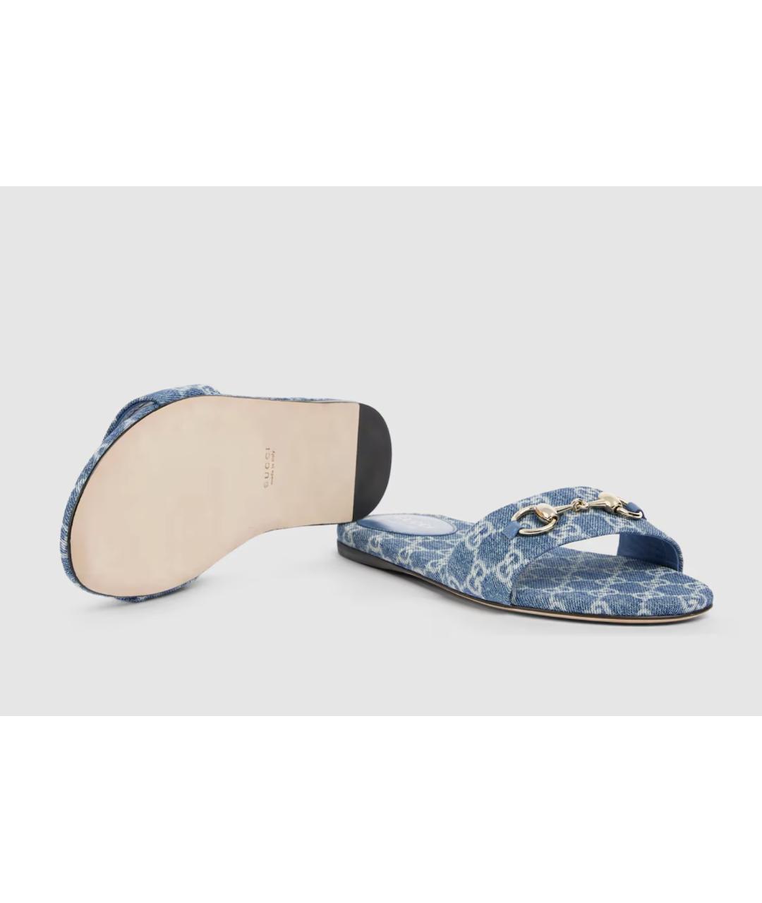 GUCCI Голубые текстильные шлепанцы, фото 5