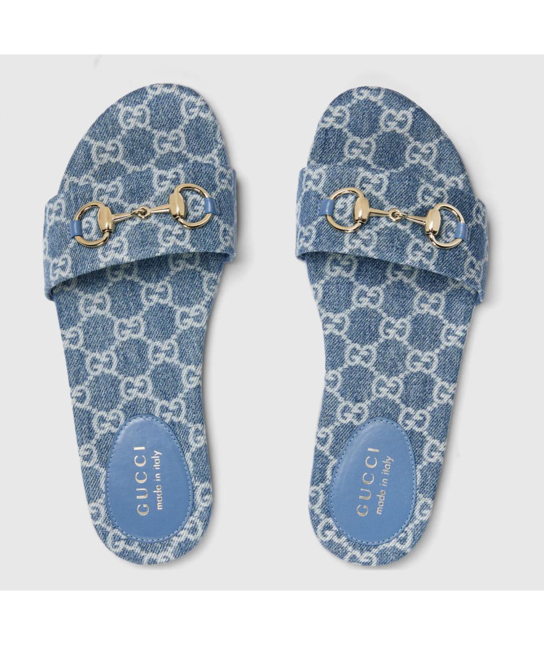 GUCCI Голубые текстильные шлепанцы, фото 4