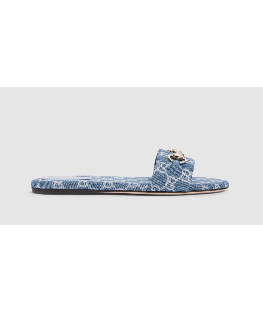 GUCCI Голубые текстильные шлепанцы, фото 1