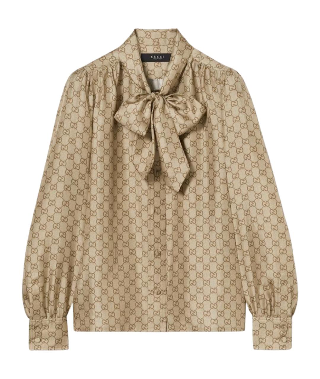 GUCCI Коричневая шелковая блузы, фото 1