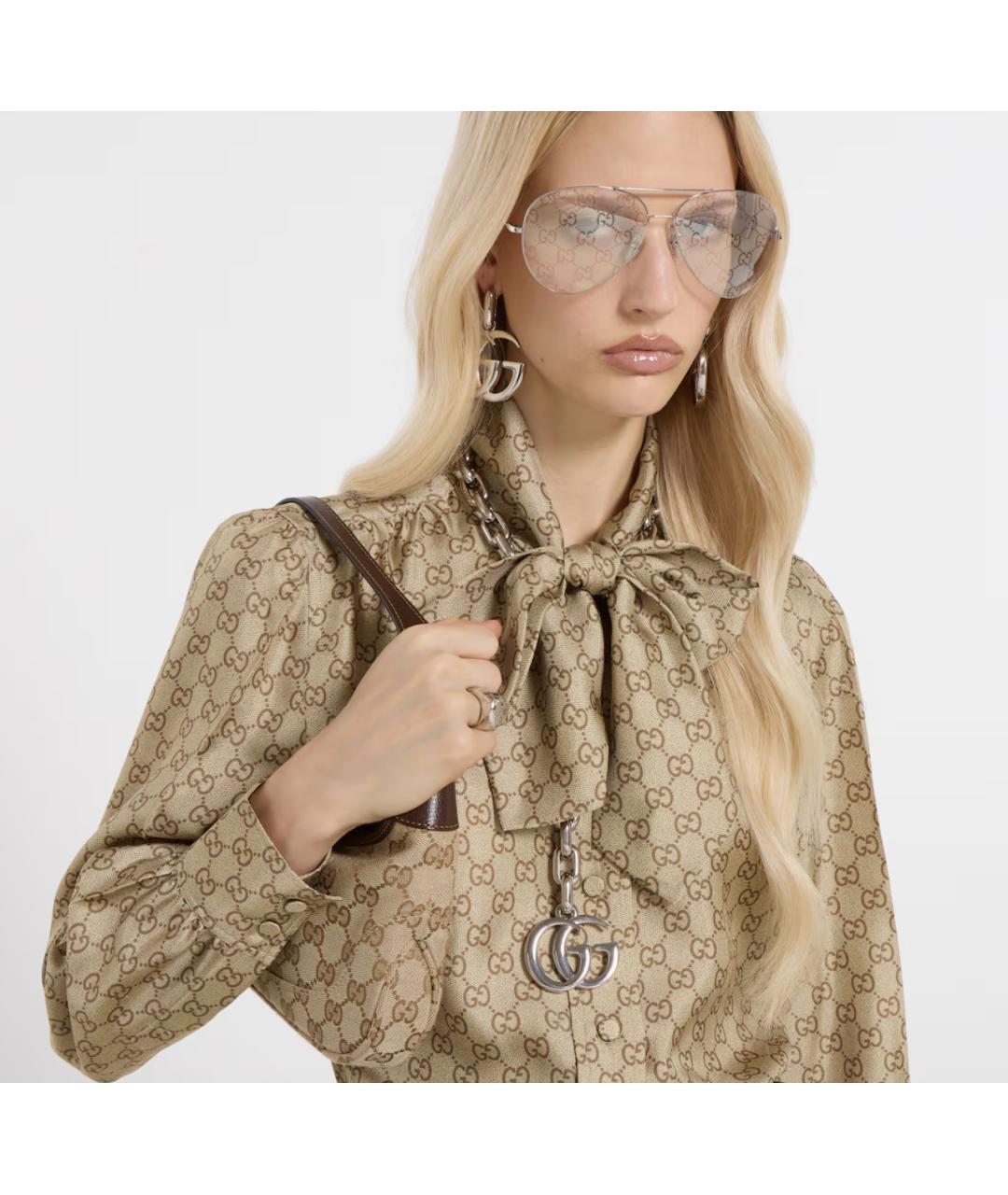 GUCCI Коричневая шелковая блузы, фото 3