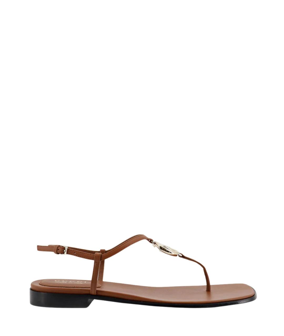 GUCCI Коричневые кожаные сандалии, фото 1