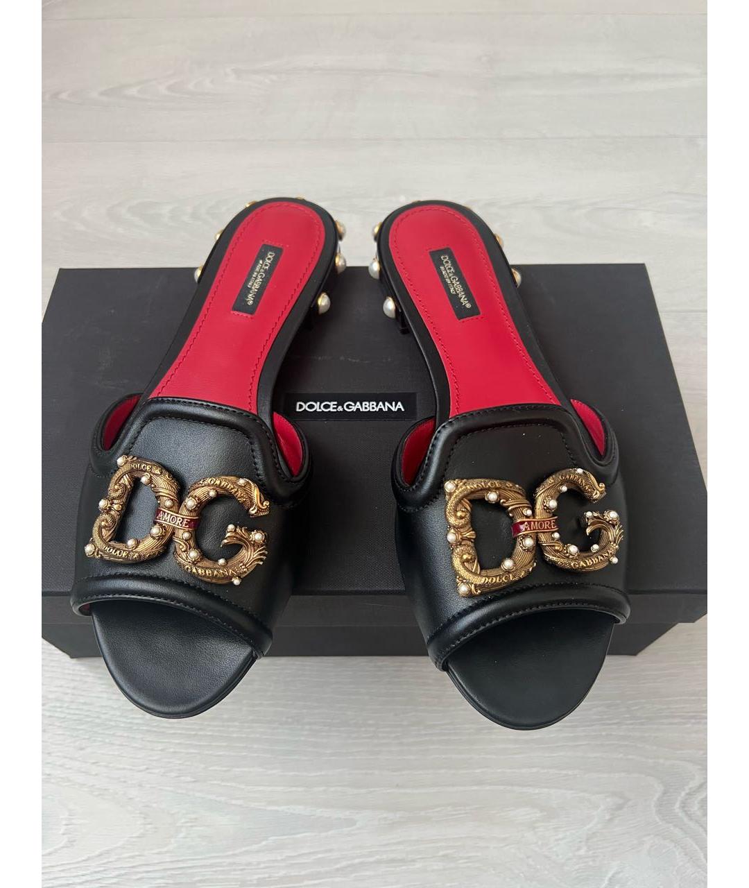 DOLCE&GABBANA Черные кожаные сандалии, фото 2