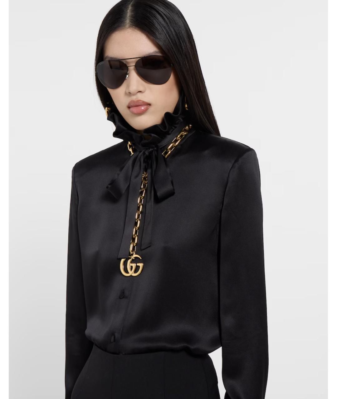 GUCCI Черная шелковая блузы, фото 3